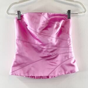 After Six Satin Strapless Crop Corset Bustier Top Pink 10